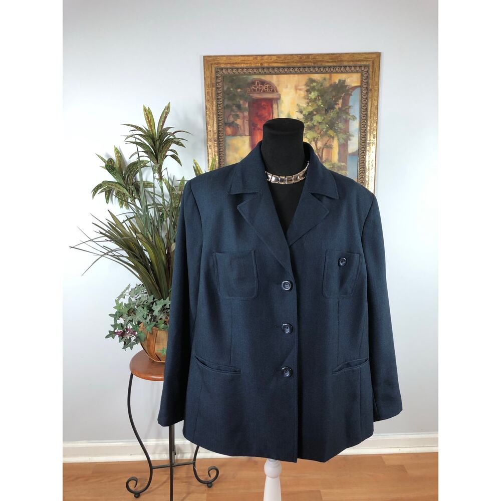 Evan-Picone Woman Plus 22W Jacket 4 Pockets Lapel Notch Collar Blue Long Sleeve